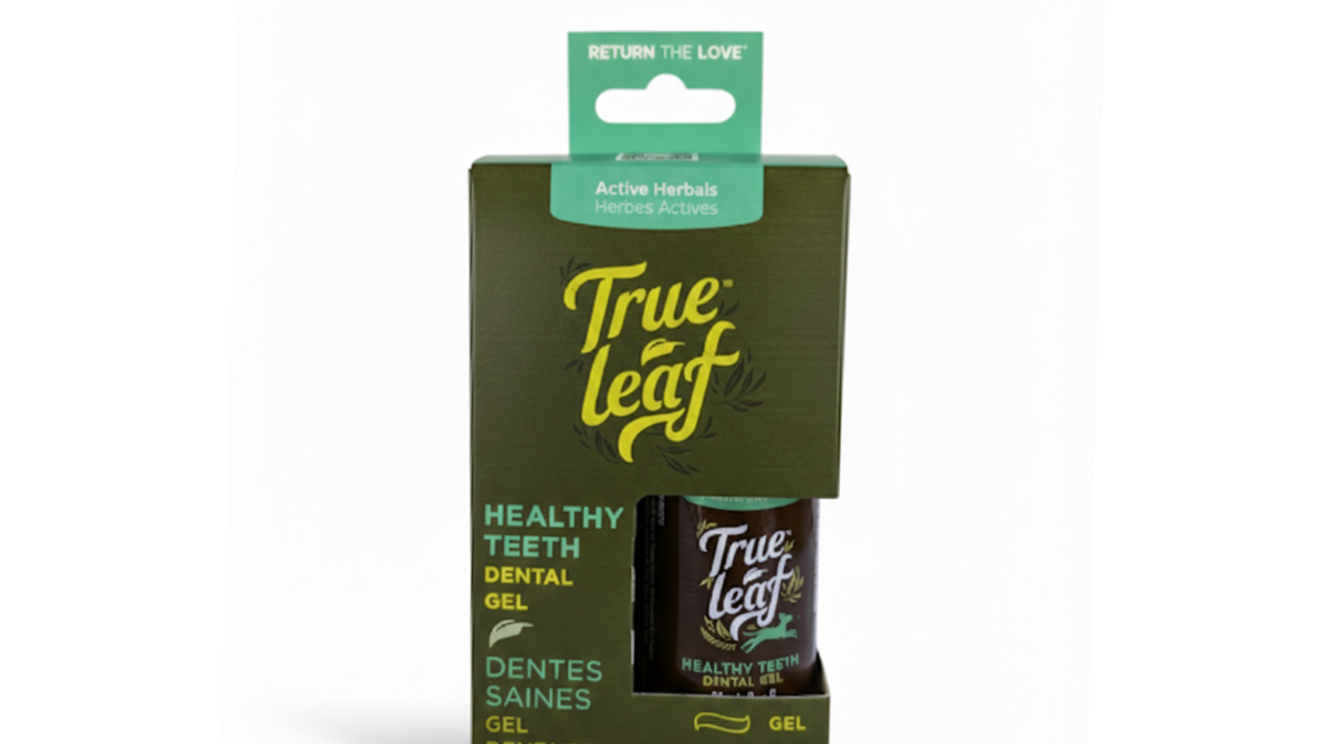 Trueleaf Healthy Teeth dental gel for dogs, 60 ml, front of pack.