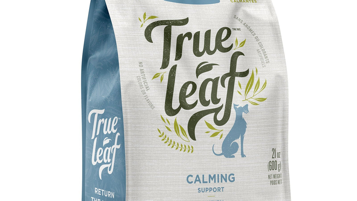 Trueleaf Calming Support chews for dogs, 600 g pouch, front of pack.