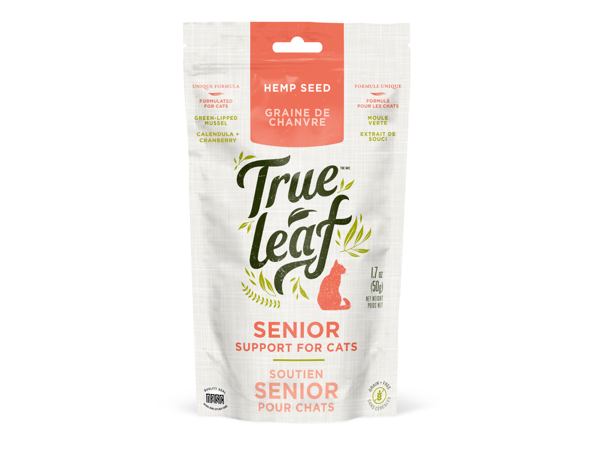 Trueleaf Petcare Senior Support chews for cats, 50 g pack, front