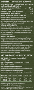 Calming oil product label with text and nutritional information