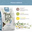 Ingredient facts for hemp seed oil and powder, l-theanine, and calming herbs like lemon balm and chamomile