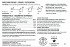 Pet calming chew product label with directions for use, ingredients list, manufacturing info (made in Canada)