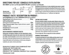Product label with directions for use, ingredients, and manufacturing details on a white background