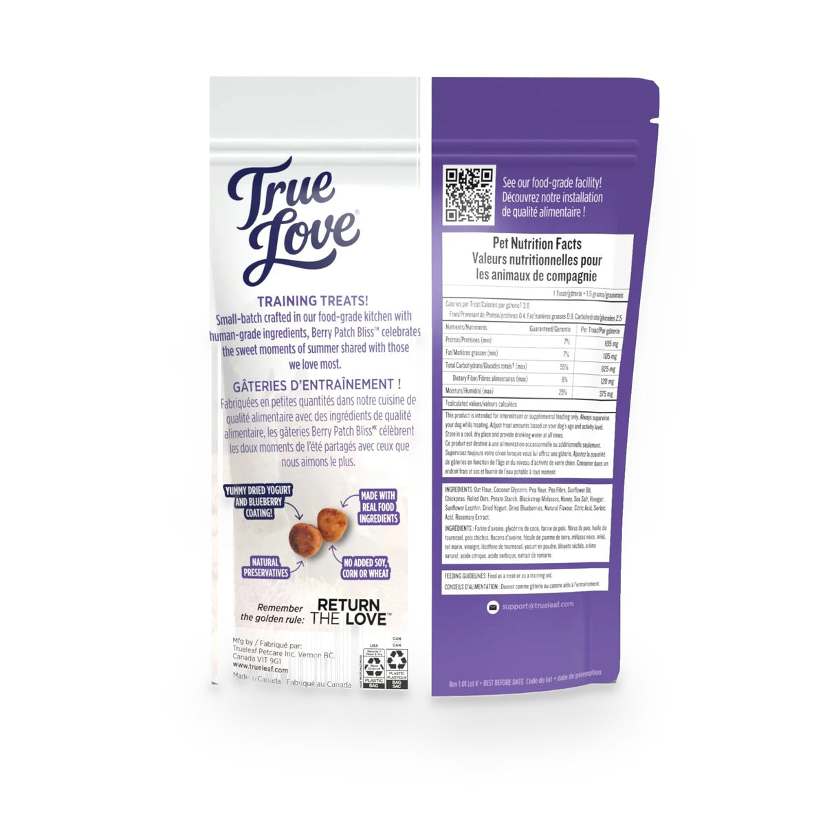 Back of bag for Berry Patch Bliss True Love dog treats