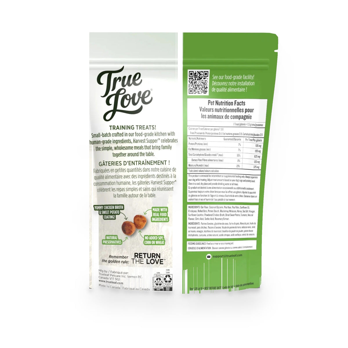 Back of bag for Harvest Supper True Love dog treats