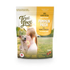 Bag of True Love dog treats with a girl hugging her dog on the front. Pumpkin Patch flavour - peanut butter and harvest pumpkin.