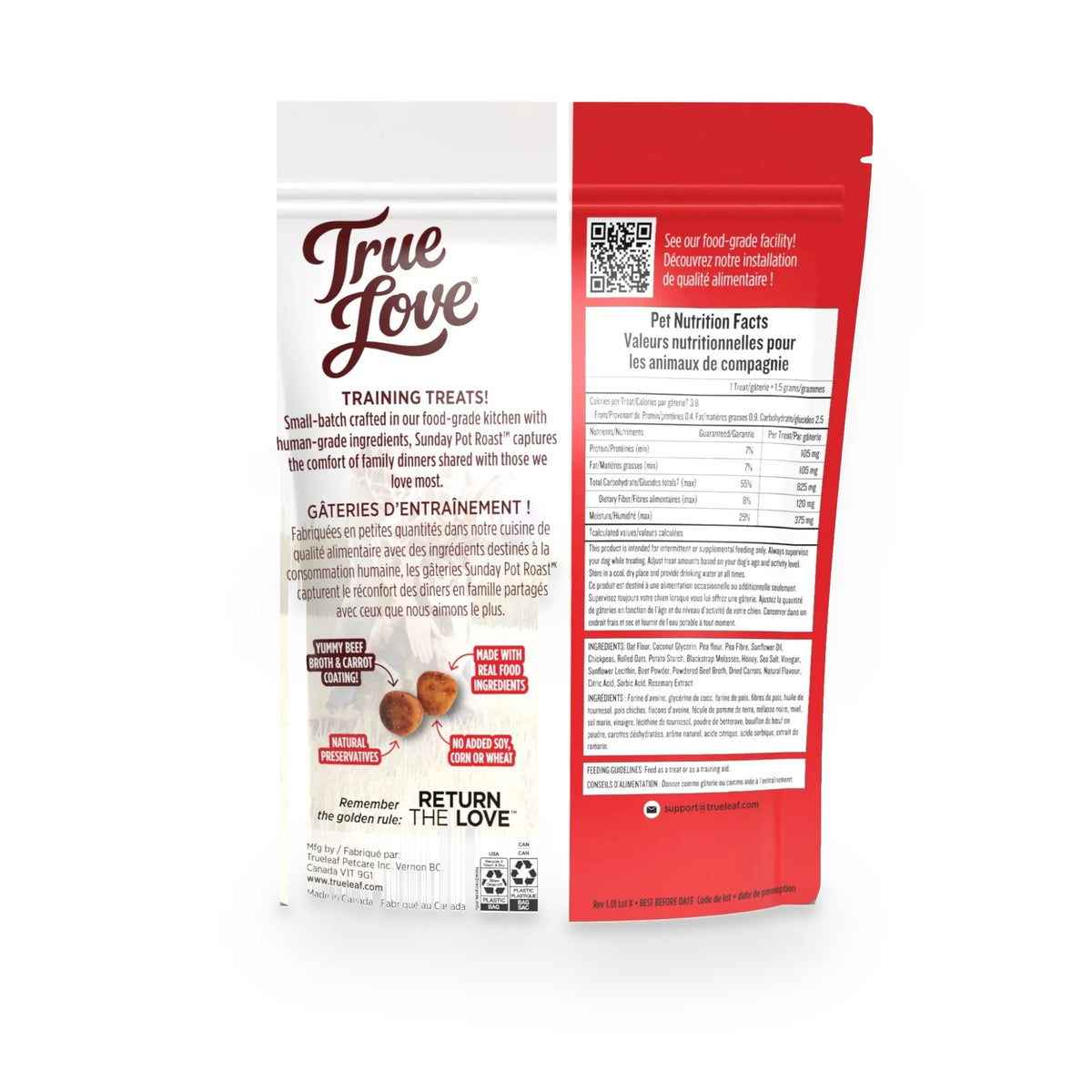 Back of bag for Sunday Pot Roast True Love dog treats