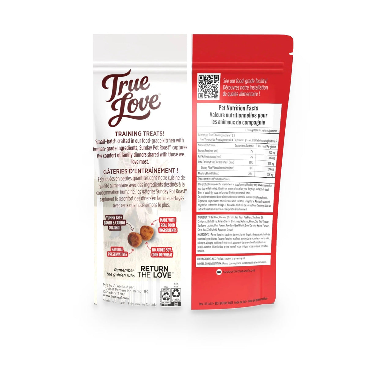 Back of bag for Sunday Pot Roast True Love dog treats