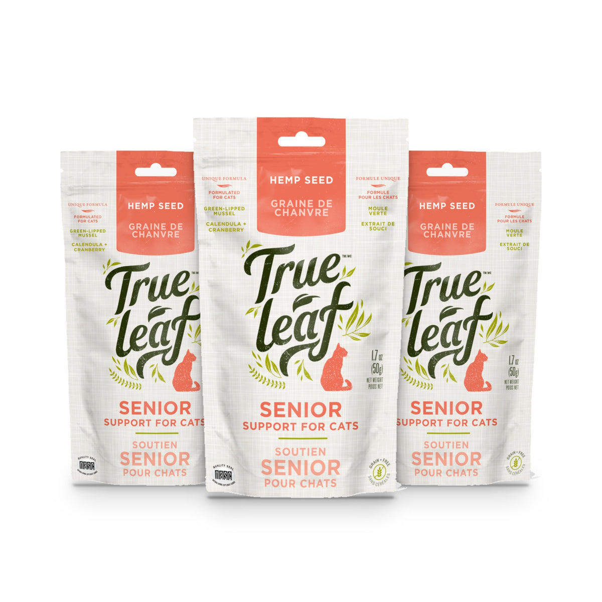 Three bags of Trueleaf Senior Support Chews for Cats, 50 g each